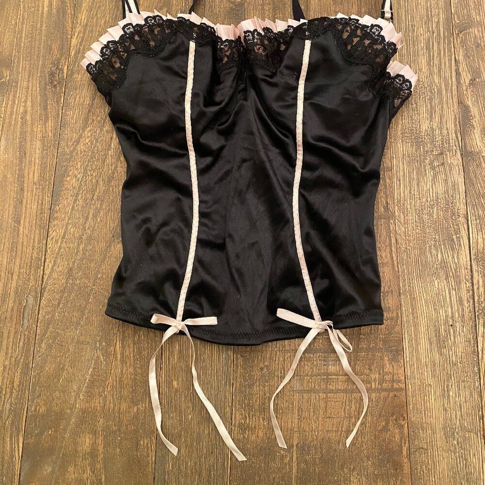 Vintage Victoria's Secret Lingerie Corset Top Lace 36C Black Color Lined Cups - Picture 4 of 6